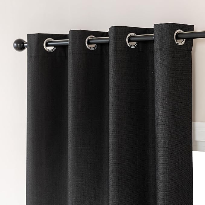 Amazon Basics Faux Linen Blackout Curtains for Bedroom and Living Room, 2-Piece Set with Grommets, 52" W x 72" L, Black