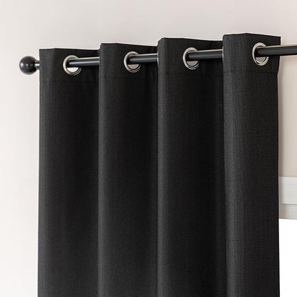 Amazon Basics Faux Linen Blackout Curtains for Bedroom and Living Room, 2-Piece Set with Grommets, 52" W x 63" L, Black
