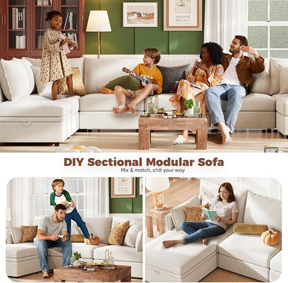 ABCASA 102.6" Modular Sectional Sofa, L Shaped Couch Set for Living Room, 3-Seater Comfy Cloud Couches with Movable Storage Ottoman,DIY Combination - Chenille White