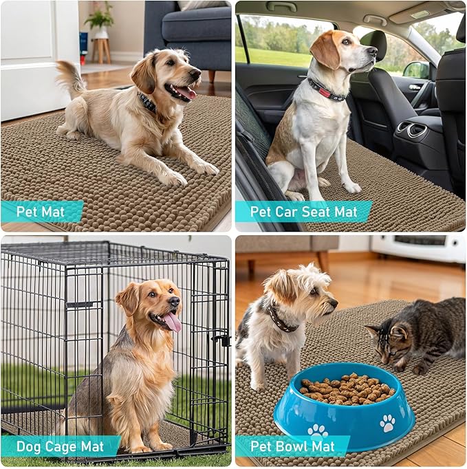 OLANLY Dog Door Mat for Muddy Paws 24x16, Absorbs Moisture and Dirt, Absorbent Non-Slip Washable Doormat, Quick Dry Chenille Mud Mat for Dogs, Entry Indoor Entryway Carpet for Inside Floor, Tan