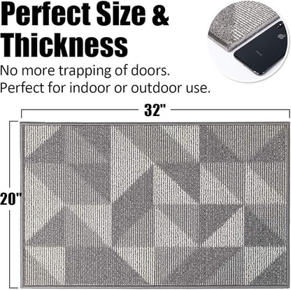 Indoor Doormat 20"x 32", Absorbent Front Back Door Mat, Rubber Backing Non Slip Floor Mats Inside Mud Dirt Trapper Outside Entrance Front Door Rug Carpet, Machine Washable Low Profile - Grey Geome