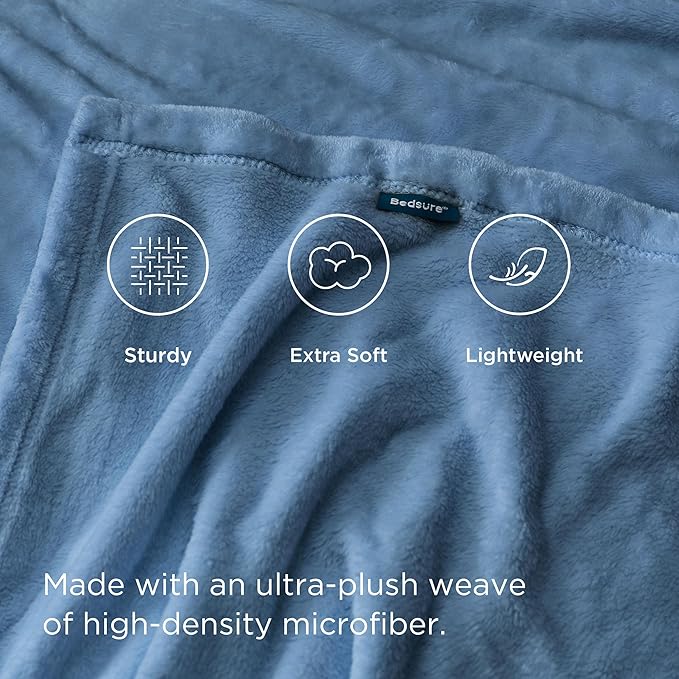 Bedsure GentleSoft Fleece Blankets Queen Size Washed Blue - Bed Blanket Soft Lightweight Plush Fuzzy Cozy Luxury Microfiber, 90x90 inches