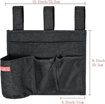 Linen Bedside Caddy, Bedside Storage Organizer for Hospital Beds, College Dorm Rooms or Baby Bed (4 Pockets-Black)