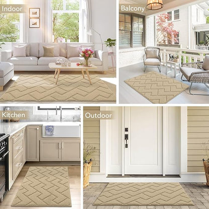 hicorfe Front Door Mat Outside Entrance,24"x35" Absorbent Muddy Dirt Resist Welcome Door Mats Outdoor Indoor,Stain and Fade Resistant,Non Slip Backing Entry Mat Doormat for Entryway (Beige)