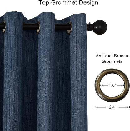 Linen Curtains 188 inch Length 2 Panels for High Ceiling Extra Long Thick Faux Linen Window Drapes Burlap Textured Curtains with Grommet for 2 Story High Living Room (52x188 Navy)