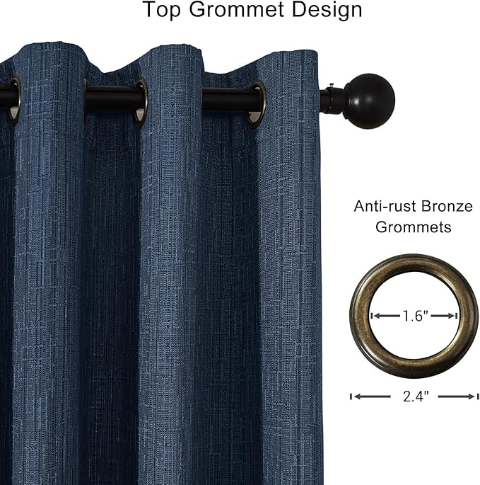 Jacquard Linen Curtains 63 inch Length 2 Panels Thick Faux Linen Blended Window Drapes Burlap Textured Curtains with Grommet for Living Room Bedroom Farmhouse (42x63 Navy) Natural