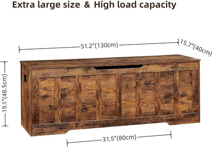 51.2"Storage chest extra large,storage bench with 2 safety hinges,Shoe Bench,51.2*15.7*19.1inches,wooden trunk for bedroom,livingroom,entryway,Supports 220 lb,Easy Assembly(Rustic brown)