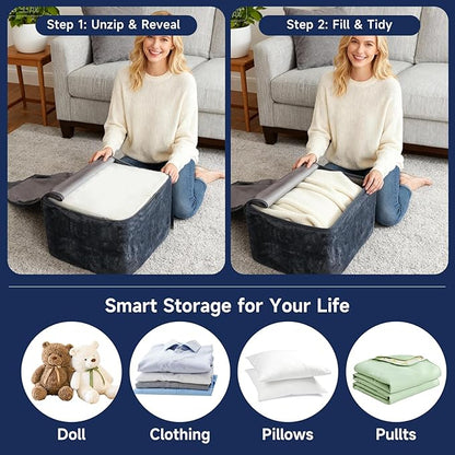Tiita Stuffed Pouf Ottoman, Square Foot Stool Fluffy Floor Poufs Chair for Living Room Bedroom, Filled Boho Foot Rest for Couch, Blue-Grey