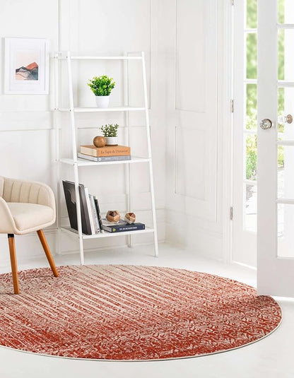 Unique Loom Del Mar Collection Area Rug - Jennifer (4' 1" Round, Red/ Beige)