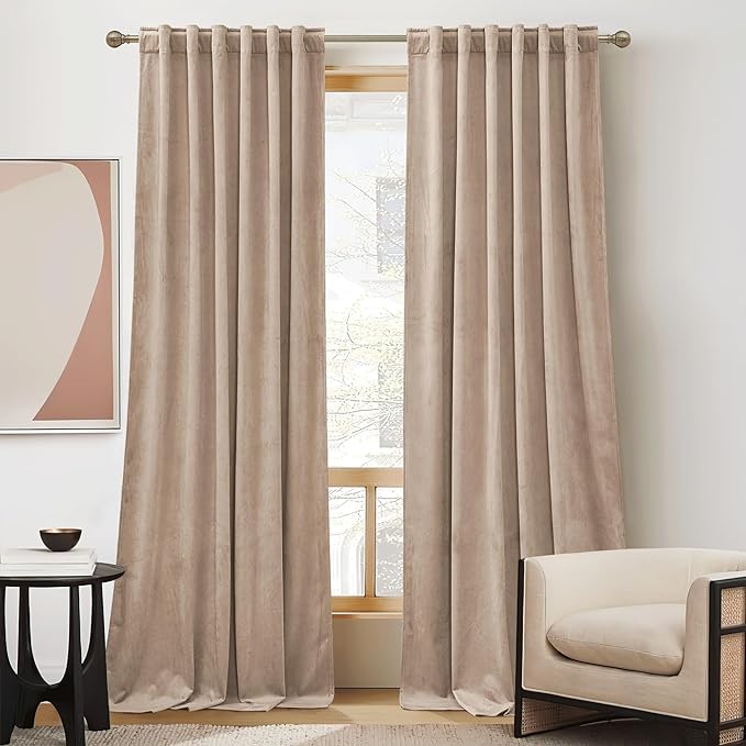 RYB Home Blush Velvet Curtains 90 inches for Nursery, Bedroom Window Curtain Panels Skin Friendly Drapes for Girls Room, Wide 52 x Long 90, Blush, 2 Panels