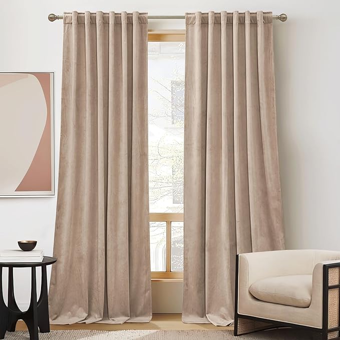 RYB HOME Velvet Curtains 120 inches Length, Back Tab & Rod Pocket Soft Fabric Curtains & Drapes for Bedroom Room Divider, Blush, W 52 x L 120, 2 Panels Set