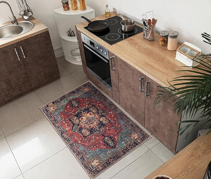 Keen Home Design 2x3 Rug - Machine Washable Entry Rug with Non-Slip Backing, Ideal for Enteryway, Kitchen, Bathroom, Laundry Room - Vintage, Easy Clean, Durable, Low Pile Rug - (2' x 3')