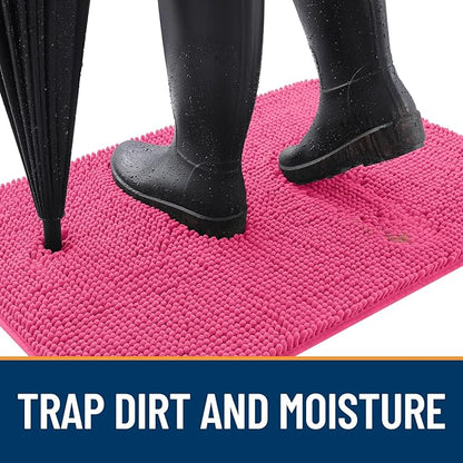 OLANLY Dog Door Mat for Muddy Paws 70x35, Absorbs Moisture and Dirt, Absorbent Non-Slip Washable Doormat, Quick Dry Chenille Mud Mat for Dogs, Entry Indoor Entryway Carpet for Inside Floor, Hot Pink