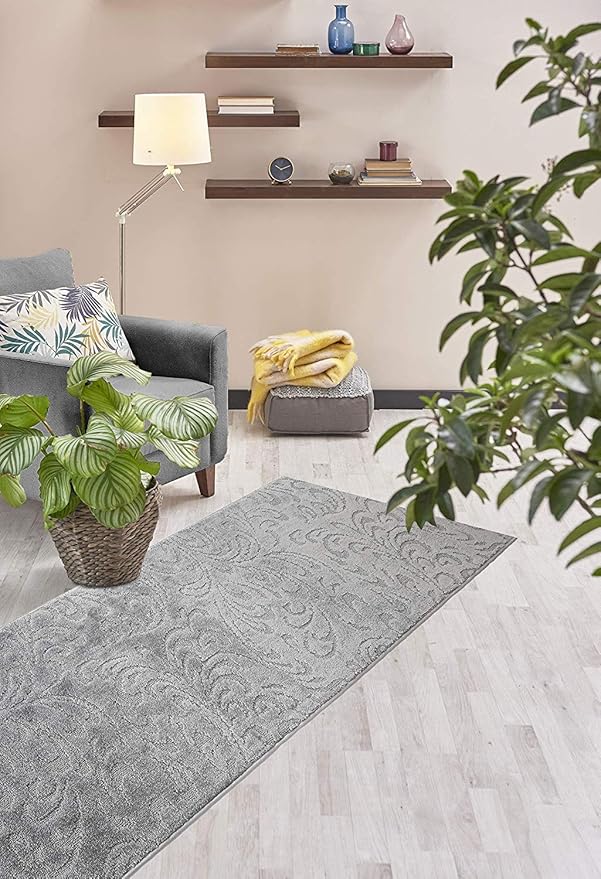 Custom Length Hallway Runner Rug,Slip Resistant,Floral Grey, 26 Inch X 32 feet, Sold and Priced Per Foot