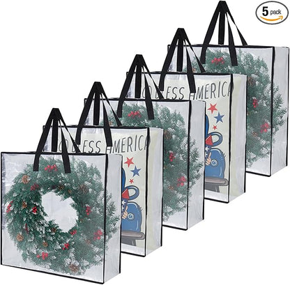 5-Pack Clear Heavy Duty Moving Bags and Storage Bags, 25 Gallon Large Moving Boxes Alternative for Wreath Storage Container, Under Bed Storage, Stadium Events, and College Moving Supplies