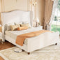 koorlian King Size Bed Frame Chenille Fully Upholstered Bed with Headboard and Footboard, 51" High Tufted Wingback Sleigh Upholstered Platform Bed, Modern Retro Minimalist Style, Easy Assembly, Cream