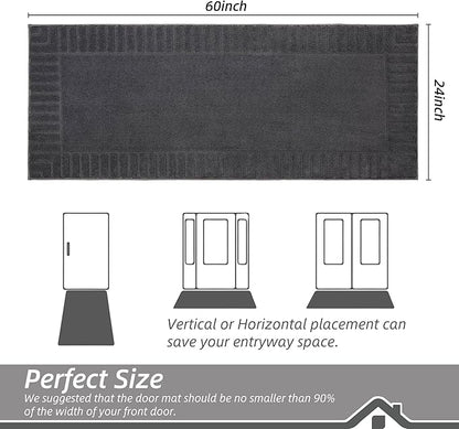 BEQHAUSE Door-Mat-Non-Slip Dirt Trapper Door Mats Low-Profile Front Door Mat Absorbent Floor Mats for Entryway Washable Mud Resistant Home Entrance Doormat, Dark Grey, 24"x60"