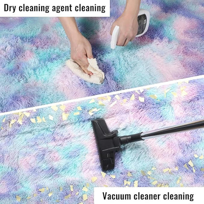 PAGISOFE Machine Washable Rainbow Runner Rugs for Girls Bedroom Hallway Plush Fluffy Purple Rug 3x5 Ft,Soft Carpet for Living Room, Non-Slip Indoor Floor Rugs for Nursery Kids Girls Room Home Decor
