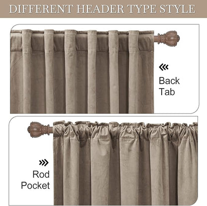 RYB Home Taupe Bedroom Curtains Heavy Velvet 90 inches Long, Darkening Privacy Window Curtains Soft Durable Velvet Backdrops for Sliding Door Living Room Guest Room, W52 x L90, 2 Panels