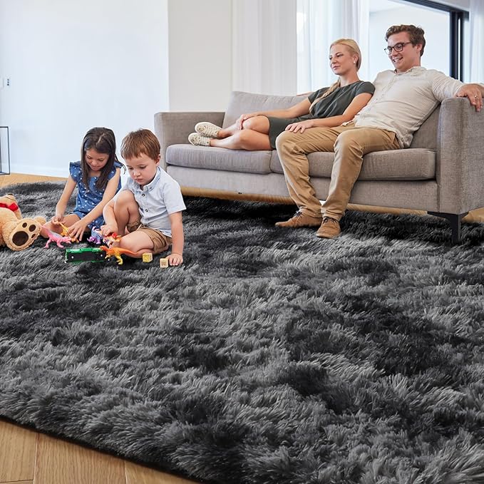 PAGISOFE Area Rugs 9x12 Living Room, Machine Washable Dark Grey Shag Rugs for Bedroom, Extra Large Thick Gray Fluffy Nursery Carpet Boys Girls Dorm Pastel Rugs for Kids Room Home Decor Aesthetic