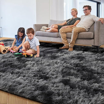 PAGISOFE Area Rugs 9x12 Living Room, Machine Washable Dark Grey Shag Rugs for Bedroom, Extra Large Thick Gray Fluffy Nursery Carpet Boys Girls Dorm Pastel Rugs for Kids Room Home Decor Aesthetic