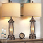 Qimh Farmhouse Table Lamps for Living Room, Rustic Nightstand Lamp for Bedroom with USB A+C Charging Ports, Frosted Glass Bedside Lamp with Night Light for Entryway End Table, 4 Bulbs Included, Bronze