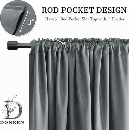 DONREN Patio Blackout Curtain Panels - Summer Home Decoration Thermal Insulated Rod Pocket Blackout Draperies/Drapes for Bedroom (2 Panels, 60 inches x 96 inches, Medium Grey)