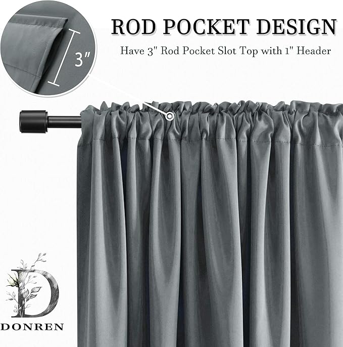 DONREN 72 Inches Long Room Darkening Curtain Draperies for Living Room - Blackout Solid Rod Pocket Curtains for Dining Room(2 Panels,Medium Grey)