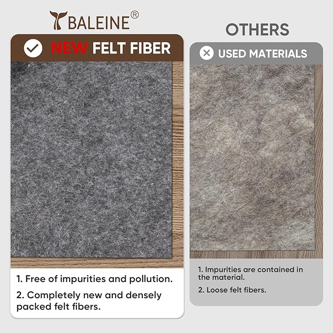 BALEINE Felt Non Slip Rug Pads, Extra Large 1/4" Thick Felt and Rubber Backing, Shock Absorbing Carpet Pad for All Carpets and Hardwood Floors (9x12 Ft)