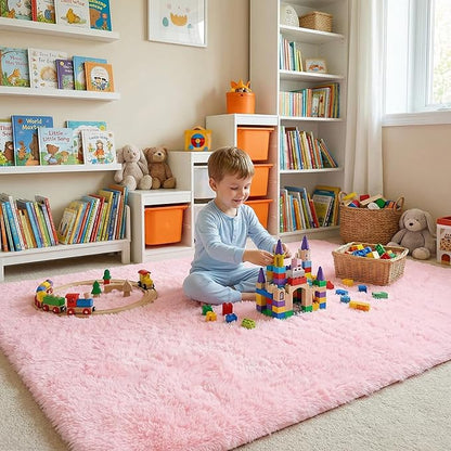duduta 6x9 ft Pink Rectangle Fluffy Rug, Shag Fuzzy Plush Rectangle Carpet for Bedroom Nursery Living Room Home Decor