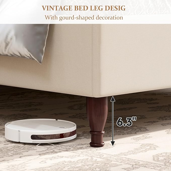 koorlian King Size Bed Frame Upholstered Platform Bed with 51" Tall Headboard Wingback, Soft Fabric, Retro Simple Style Platform Bed No Box Spring Needed, Easy Assembly, Beige