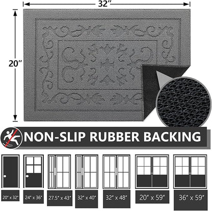FONEYI Indoor Door Mat, Front Back Door Mat 20" x 32" Non-Slip Rubber Backing Door Rug, Machine Washable Entry Rug, Low Profile Absorbent Dirt Trapper Doormat Inside Floor Mats for Entryway, Grey
