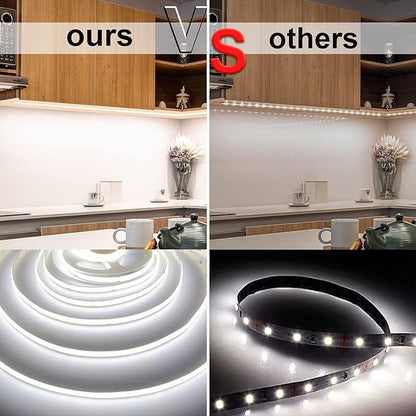 COB LED Strip Lights with Remote, 24V 9.84ft White Dimmable LED Light Strips, High Bright 6000K LED Lights with Power Supply for Room, Kitchen, DIY Home Decoration