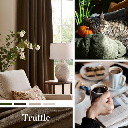 Lazzzy Velvet Blackout Curtains Thermal Insulated Room Window Drapes Super Soft Luxury Curtains for Living Room Bedroom Rod Pocket 2 Panels, Truffle, 52" W x 90" L