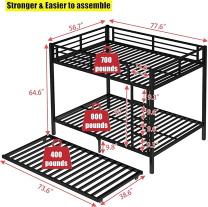 SIGONE Stronger & Safer Heavy Duty Full Over Full Bunk Bed with Twin Trundle for Adults Teens, Thickened More Stable Metal Bunkbed Frame (Greater Weight Capacity)