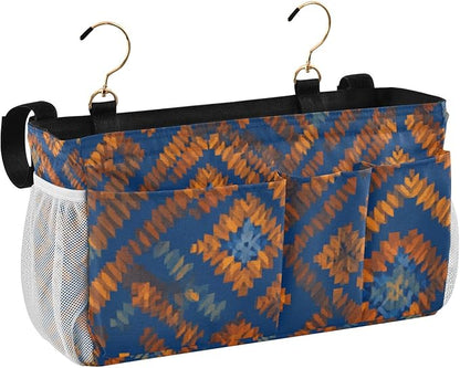 Bedside Caddy Hanging Bunk Bed Caddy Bed Organizer Hanging Pocket with 2 Hooks Bedside Storage Organizer Pocket Bag Holder Blue Orange Diamond Tie-dye