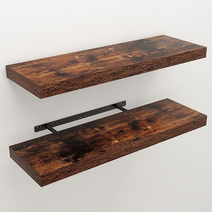 Floating Shelves for Wall, 9.3" Deep Wall Mounted Rustic Wood Shelves for Bathroom, Bedroom, Living Room, Kitchen, Hanging Shelf for Books/Storage/Room Decor (Brown, 30")