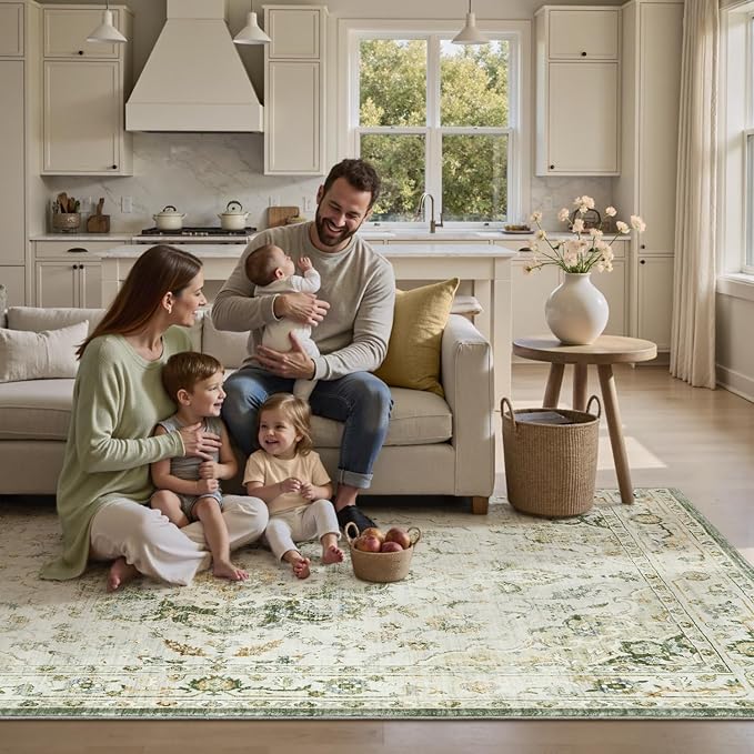 PADOOR 6X9 Area Rug,Rugs for Living Room,Soft Green Rugs for Bedroom,Machine Washable Rugs Non Slip Carpet,Rug for Dining Room Living Room Bedside Office