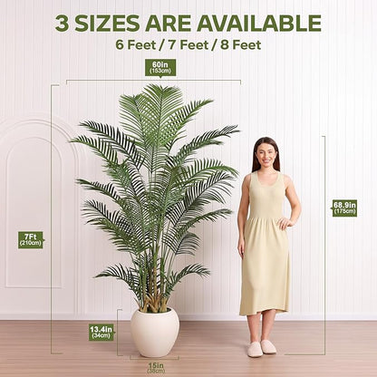 Artificial Palm Tree Plant - 7FT Tall Fake Tree with Realistic Look & UV Protection - Large Indoor Outdoor Faux Floor Plant for Home Office Decor
