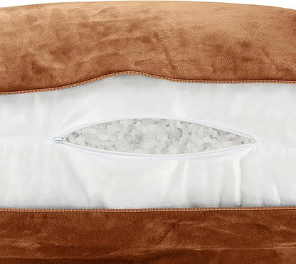Husband Pillow Tan, Original Reading Pillow in Bed Rest Chair, Shredded Memory Foam Large Lounge Cushion Adult Backrest with Arms, Comfy Back Support for Sit Sitting Up, Washable/Removable Cover