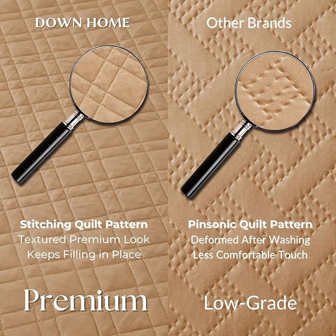 Cali King Quilt Set with Shams Lightweight Quilted Bedspread Coverlet Thin Comforter Bed Cover Vintage Washed Quilted Blanket for All Season, Brushed Microfiber Diamond Stitching, Brown, 111"x92"