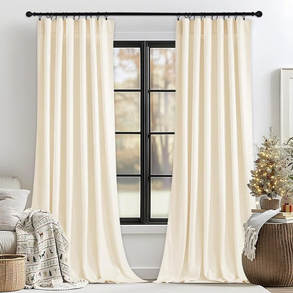 StangH Velvet Curtains 120 inches Long - Ivory White Room Darkening Privacy Protect Window Drapes for Living Room/Sliding Door, Rod Pocket Backdrop Curtains for Party, W52 x L120, 2 Panels