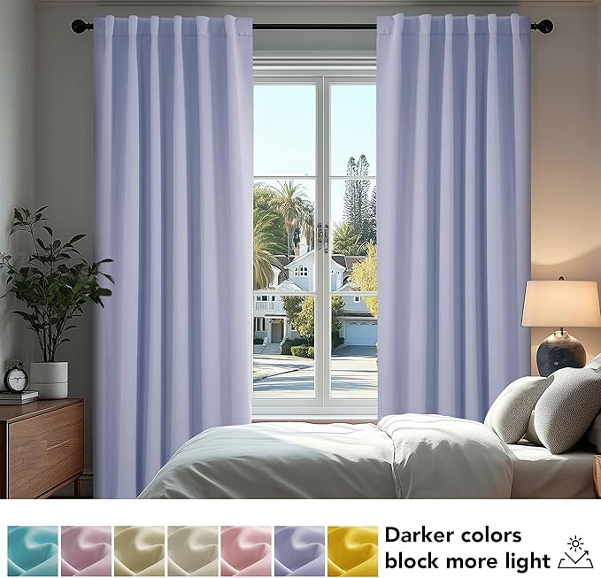 Deconovo Back Tab and Rod Pocket Drapes and Curtains Short Blackout Curtains for Kitchen Windows 42Wx54L Inch Light Purple 2 Panels