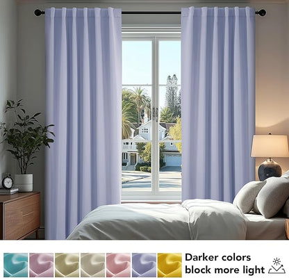 Deconovo Back Tab and Rod Pocket Drapes and Curtains Short Blackout Curtains for Kitchen Windows 42Wx54L Inch Light Purple 2 Panels