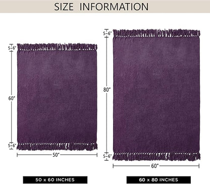 Chenille Throw Blanket for Couch 60"X 80" Twin, Soft Cozy Throws with Fringe Tassel for Bed Sofa Chair Cover, Lightweight Knitted Decorative Boho Blankets for Living Room, Dark Purple