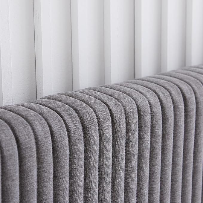 Livinia Sunset King Size Wingback Platform Bed, Fabric Upholstered King Bed Frame with Vertical Channel Tufted Headboard Footboard, Strong Wood Slats, No Box Spring Needed, Gray
