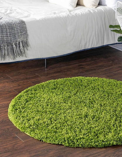 Unique Loom Solid Shag Collection Area Rug (5' 3" Round, Grass Green)