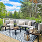 Sophia & William 6 Pieces Patio Furniture Set, Outdoor Metal Sectional Sofa, Patio Conversation Set-2 x Single Sofa with Side Table,1 x Loveseat,2 x Single Couch,1 x Tea Table(Beige Grey)