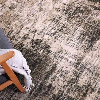 IOHOUZE Small Abstract Area Rug 2x3 Ft Entryway Rugs Washable Door Mat Indoor Entrance, Rubber Backed Throw Rugs, Printed Faux Wool Non Slip Floor Carpet for Foyer Front Door Sink, Brown/Rust