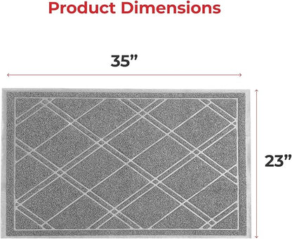 SlipToGrip Durable Door Mat - Grey Plaid Design Entryway Rug - 35x23 inches, No-Slip and Washable - Indoor and Outdoor Use, Weatherproof - Ideal for Garage, Patio, and Front Entryway
